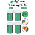 Toz Sim Yeşil 4 Adet 7 Gr Tuzluklu Etkinlik Ders Okul Slime Dekorasyon Renkli Toz Sim Dekor Süsleme