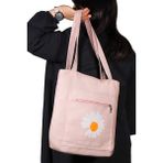 Toz Vintage Canvas Papatya Desenli Bez Omuz - Kol Çantası - 35 x 35 - Pembe