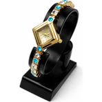 Toz Vintage Cavaro Gold Kasa Mavi Taşlı Bilezik Kordon Zarif Kadın Vintage Retro Saat