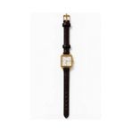 Toz Vintage Cilnar Kahverengi Deri Kayış Gold Kare Kasa Minimal Kadın Vintage Retro Saat