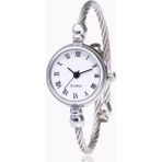Toz Vintage Kadın Kol Saati Quartz Mekanizma Metal Kasa Deri Kordon Yuvarlak Kadran Şık Tasarım - Metalik Gri - Beyaz