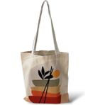 Toz Vintage Kanvas Çiçek Desenli Çift Taraf Desenli Bez Omuz Çantası - 35 x 35 - Krem