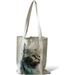 Toz Vintage Kanvas Kedi Desenli Çift Taraf Desenli Bez Omuz Çantası - 35 x 35 - Krem