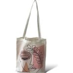 Toz Vintage Kanvas Yüz Desenli Çift Yön Desenli Bez Omuz Çanta - 35 x 35 - Pembe