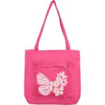 Toz Vintage Kelebek ve Papatya Desenli Fermuarlı Bez Kol Omuz Çantası - 35 x 35 - Pembe