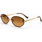 Toz Vintage Luvron Kahverengi Cam Gold Retro Oval Ince Sap Unisex UV400 Vintage Retro Güneş Gözlüğü