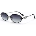 Toz Vintage Luvron Siyah Cam Metal Retro Oval Ince Sap Unisex UV400 Vintage Retro Güneş Gözlüğü - Gümüş