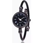 Toz Vintage Tarz Kadın Kol Saati Quartz Mekanizma Yuvarlak Metal Kasa Deri Kordon Su Geçirmez - Siyah