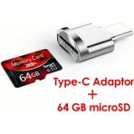TPT USB Type-C Micro Sd Kart Okuyucu + 64GB Hafıza Kartı Seti | Tak-Çalıştır | Yüksek Hızlı Veri Aktarımı | Android, Tablet, Laptop Uyumlu - Gümüş