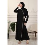 Transacoustic Siyah Kruvaze Yaka Biyeli Esnek Interlok Kumaş Namaz Elbisesi Ferace