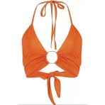 Transacoustic Turuncu Halka Aksesuarlı Çift Kat Özel Koleksiyon Tulumlu Şık Bikini Üstü