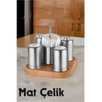 Transformacion 720403 5'li Mat Çelik Tuzluk + Karabiberlik + Pulbiberlik + Şekerlik + Kurdanlık