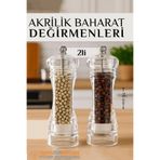 Transformacion Baharat Öğütücü - Baharat Karabiber Tuz Değirmeni Ahşap Akrilik Kristal 2 li SET 721773