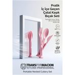 Transformacion Pratik İç İçe Geçen Çatal Kaşık Bıçak Seti - 3'lü Taşınabilir Kamp, Piknik, Ofis ve Seyahat Yemek Seti - Akıllı Tasarım PEMBE 723307