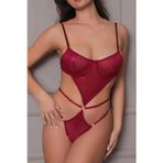 Transparan Bordo Dekolteli Balenli Fantazi İç Giyim Body Tm1410