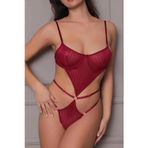 Transparan Bordo Dekolteli Balenli Fantazi İç Giyim Body