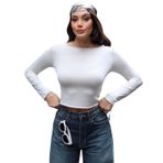 Transparan Kumaş Uzun Kollu Bluz, Kadın Crop Top, Beyaz Siyah Kahverengi (Beyaz, M)