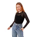 Transparan Siyah Tül Basic Bluz