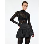 Transparan Slim Fit Dik Yaka Uzun Kollu Dantel Bluz