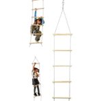 Trapez Ahşap Merdiven 8mm İp 100kg Taşır Set Çocuk Tırmanma Jimnastik Gelişim Salıncağı 6 basamak