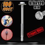 Trapez Cati Vidasi 5.5X120 Mm Paket 100 Adet Matkap Uclu Sac Akilli Vida Cati Panel Metal Agac Vidasi