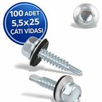 Trapez Çatı Vidası, 5.5x25 mm, Matkap Uçlu, Metal ve Ahşap Çatı Paneli için, 100 Adet