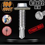 Trapez Cati Vidasi 6.3X32 Mm Paket 100 Adet Matkap Uclu Sac Akilli Vida Cati Panel Metal Agac Vidasi