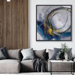 Traverten Dokulu Soyut, Çerçeveli, Sarı, 80X80
