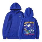 Travis Scott x Jack Sudaderas işbirliği siyah kapüşonlu sweatshirt, modaya uygun hip-hop tarzı unisex, MCDonalds toprak deseni baskı, bol günlük çift kıyafeti, genç sokak giyimi trendi, mavi, XL