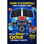 TRCharger 12MP 4 Kameralı Solar Güvenlik Kamerası | 7/24 Kayıt | 1 Yıl Türkcell Her Ay 10GB ve 64GB SD Hediye
