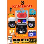 TRCharger 15MP 3 Kameralı 3 Ekran Ptz Wifi 3 Kamera Bildirim – Çakarlı, Yapay Zeka, Renkli Gece Görüşü