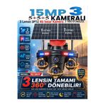 TRCharger S839 15MP 3 Kameralı 4G SIM Kartlı Solar Güvenlik Kamerası Çift Panel 360° PTZ 3 MOTORİZELİ