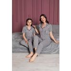 trdpodyum Anne Kız Kombin Önden Düğmeli Bebe Yaka Pijama Takımı
