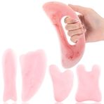 Treela 5 Parça Gua Sha Masajı Yüz Aleti Seti ve 1 Adet Vücut Gua Sha Masaj Aleti Saplı, Guasha Masaj Seti Yüz Sırt Boyun Bacak Vücut Kazıma Masaj Tahtası Yeşim Taşı Guasha Tarak (Pembe)
