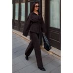Trend Alaçatı Stili Acı Kahve Bağlamalı Gömlek ve 5 Cepli Palazzo Pantolon Denim Takım VS01637