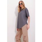 Trend Alaçatı Stili ALC-X11506 Kadın Antrasit Bisiklet Yaka Oval Kesim Modal T-Shirt