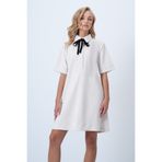 Trend Alaçatı Stili ALC-X14536 Ekru Polo Yaka Yarım Pat Düğmeli Dokulu Kadife Mini Elbise