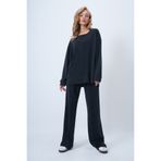 Trend Alaçatı Stili Antrasit Bisiklet Yaka Önü Nervür Dikişli Uzun Sweatsırt Ve Çimalı Pantolon Takım ALC-X14599