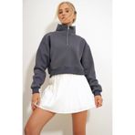 Trend Alaçatı Stili Antrasit Dik Yaka Fermuarlı Sweatshirt ALC-X12626