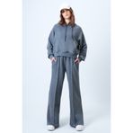 Trend Alaçatı Stili Antrasit Kapşonlu Kanguru Cepli Crop Sweatshirt Ve Çimalı Rahat Kesim Pantolon Alt Üst Takım A