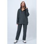 Trend Alaçatı Stili Antrasit Kapüşonlu Çıtçıtlı Oversize Sweatshirt Ve Pantolonlu Alt Üst Takım ALC-X12476