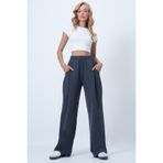 Trend Alaçatı Stili Antrasit Pile Detaylı Örme Palazzo Pantolon ALC-X14535
