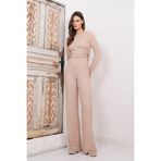 Trend Alaçatı Stili Bej Gofre Kumaş Yanları Büzgülü Bluz Ve Pantolon Takım ALC-X14807