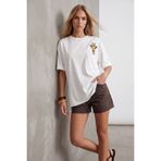 Trend Alaçatı Stili Beyaz Bisiklet Yaka Zürafa Nakış İşlemeli Lazer Kesim Oversize T-Shirt ALC-X8475