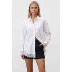 Trend Alaçatı Stili Beyaz Eteği Ve Manşetleri Dantel Detaylı Oversize Poplin Gömlek Alc-X15447