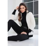 Trend Alaçatı Stili Beyaz Kapüşonlu Fermuarlı İçi Peluş Triko Hırka ALC-X14789