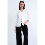 Trend Alaçatı Stili Beyaz V Yaka Önü Ve Kolları Bağlama Detaylı Poplin Bluz ALC-X15169