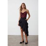 Trend Alaçatı Stili Bordo Degaje Yaka İp Askılı Sandy Kumaş Bluz Alc-X13448