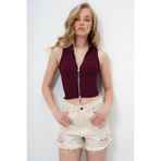 Trend Alaçatı Stili Bordo Dik Yaka Fermuarlı Ottoban Crop Bluz ALC-X13914