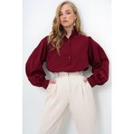Trend Alaçatı Stili Bordo Hakim Yaka Yarım Pat Balon Kol Poplin Gömlek Bluz ALC-X14059